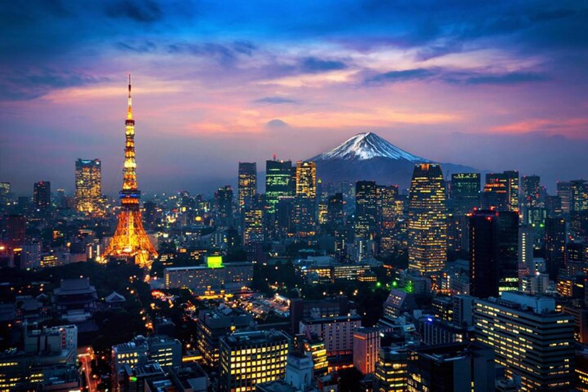 a view of a city with a mountain in the background