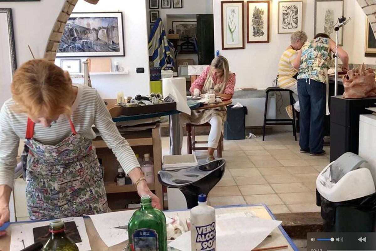 a woman standing at a table in a room