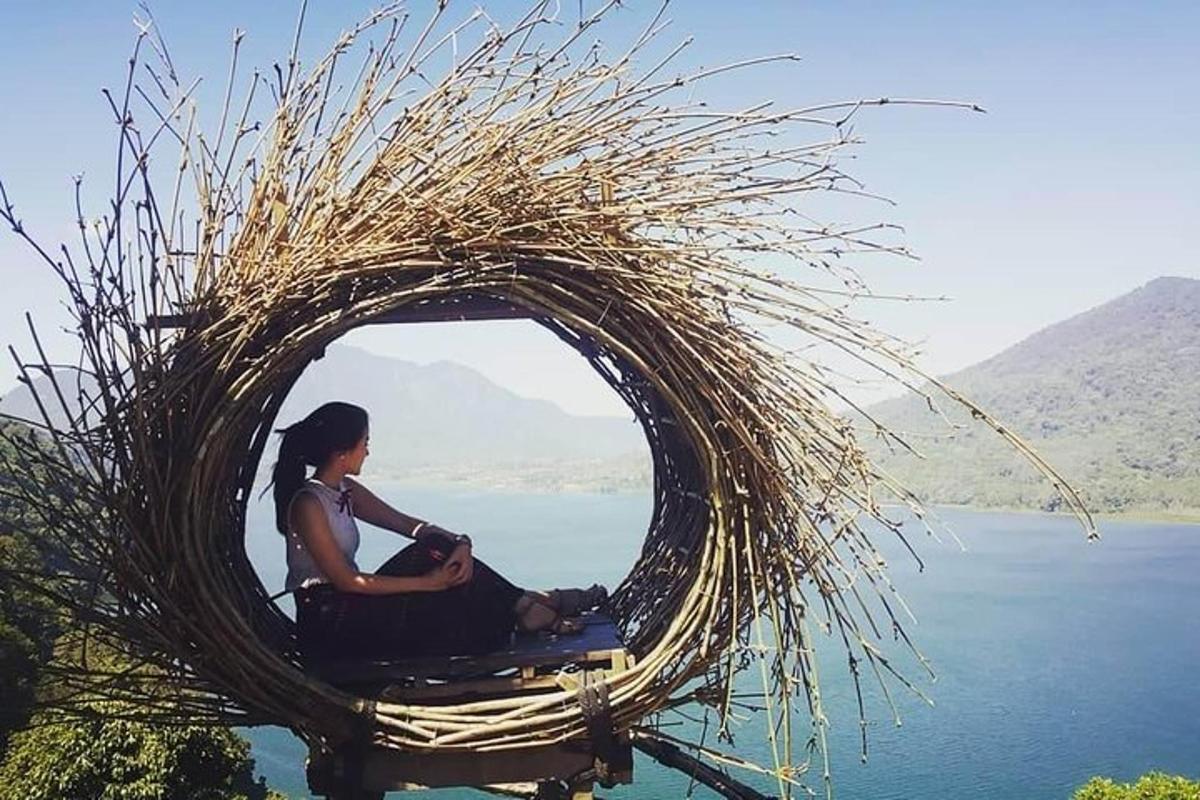 isang babaeng nakaupo sa isang pugad sa isang anyong tubig