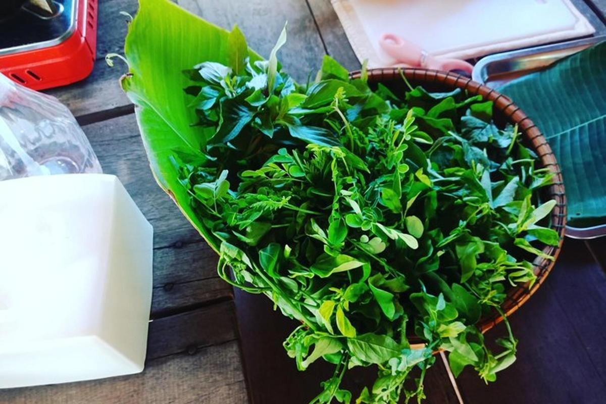 un coș plin cu plante verzi pe o masă