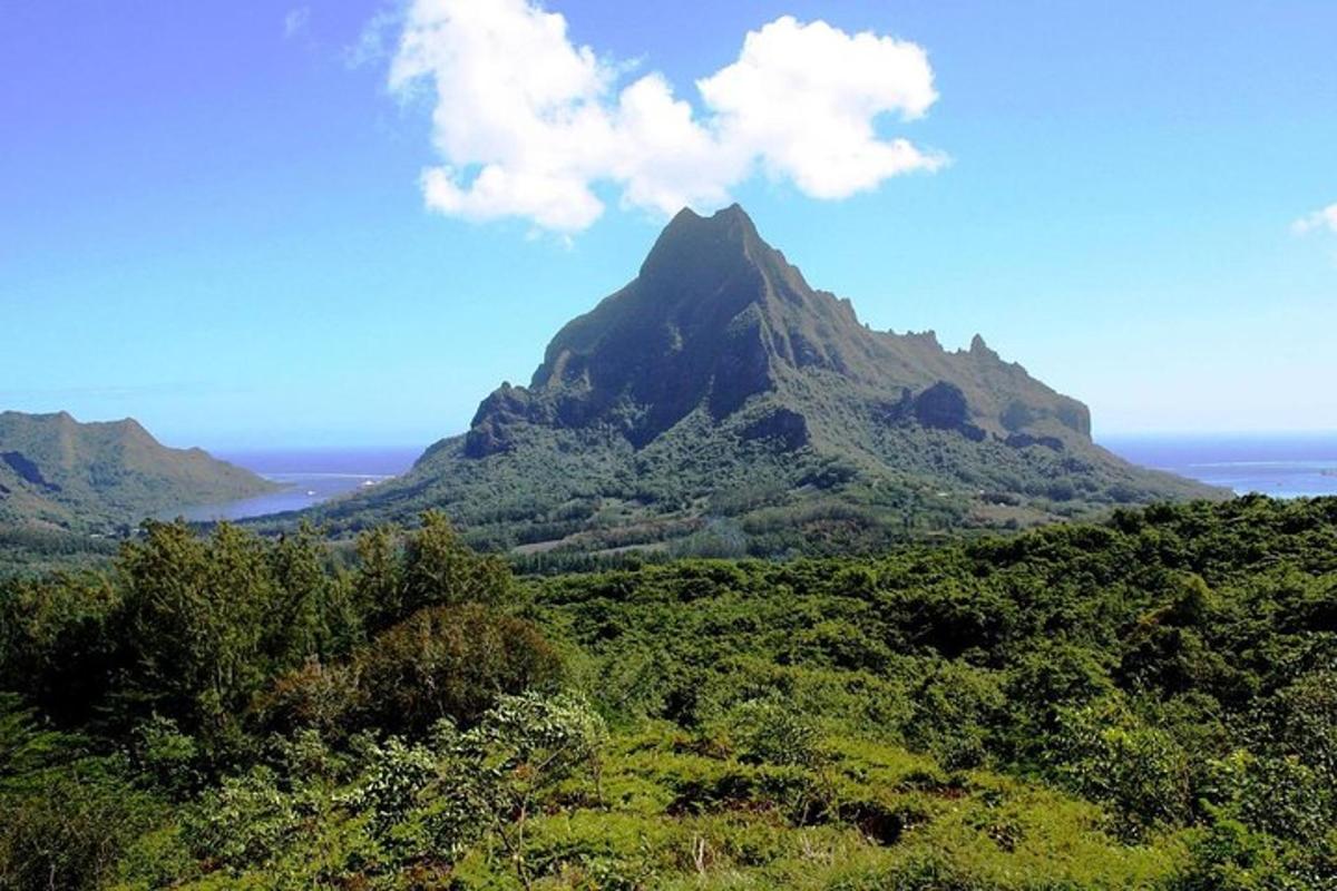 gunung di tengah padang yang menghijau