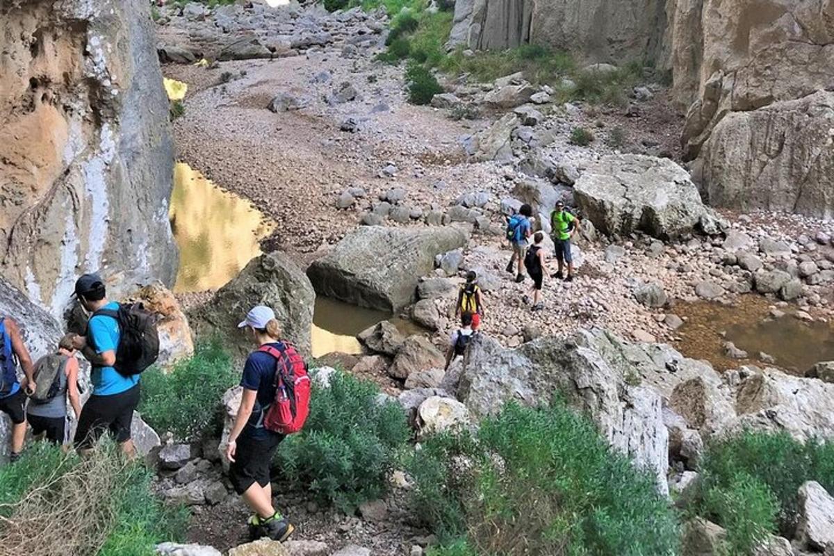 skupina lidí jdoucích po kamenité stezce