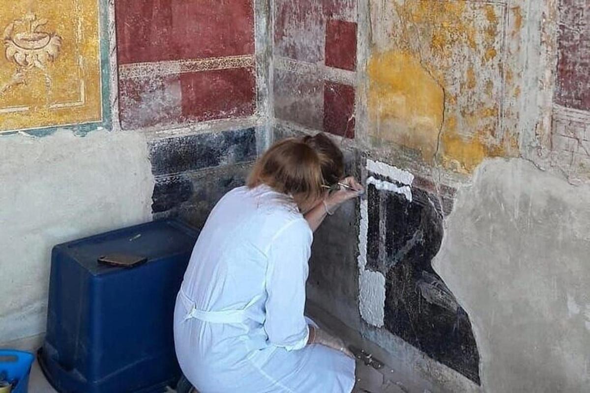 una donna sta dipingendo un muro su un muro