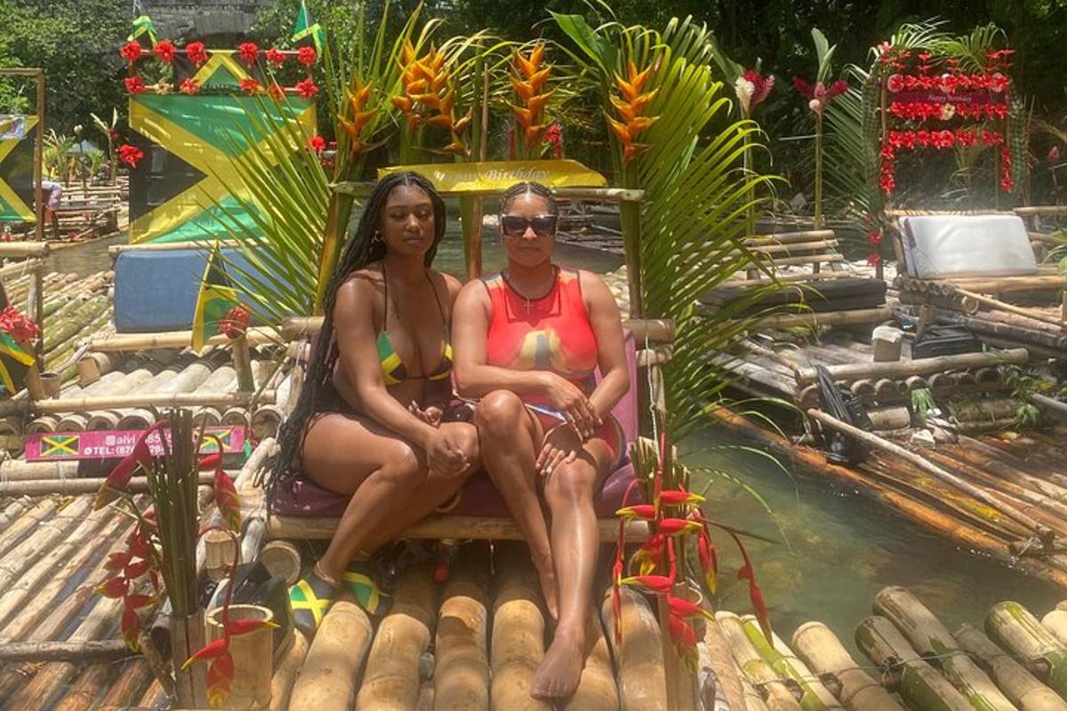 a man and woman sitting on a raft in a pool