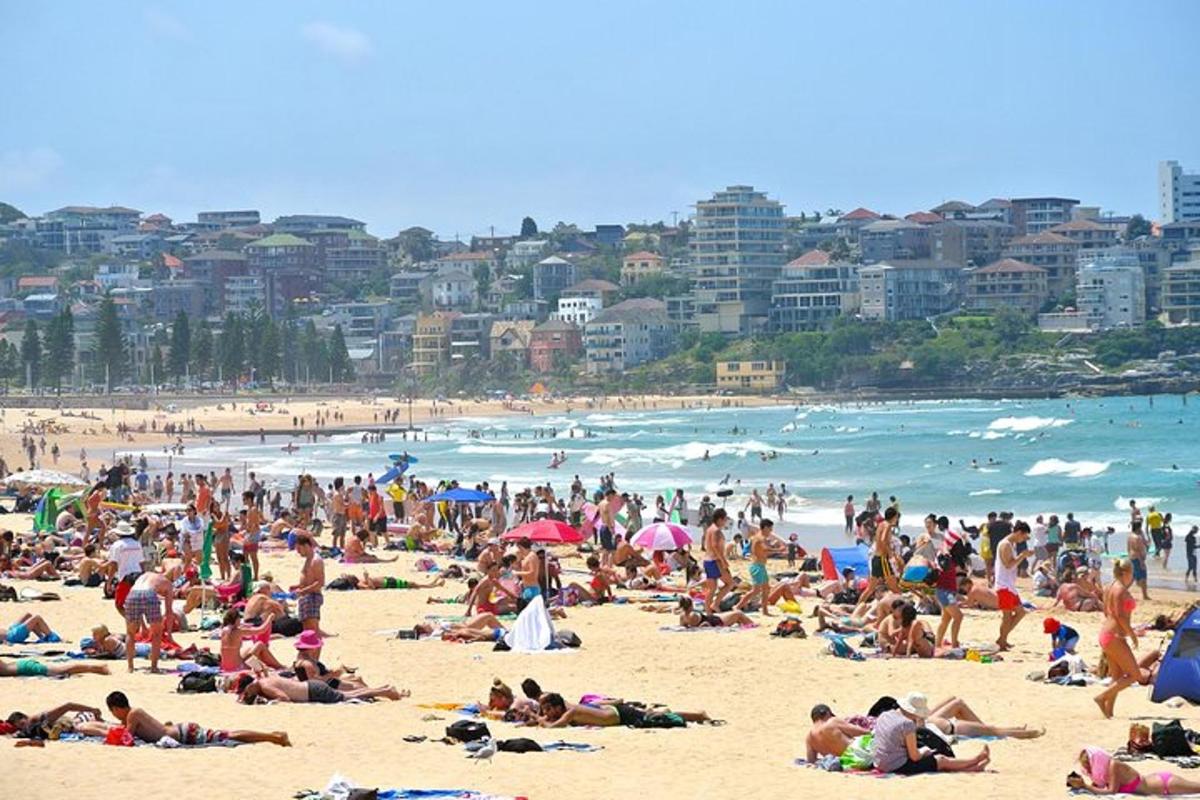 um grande grupo de pessoas em uma praia