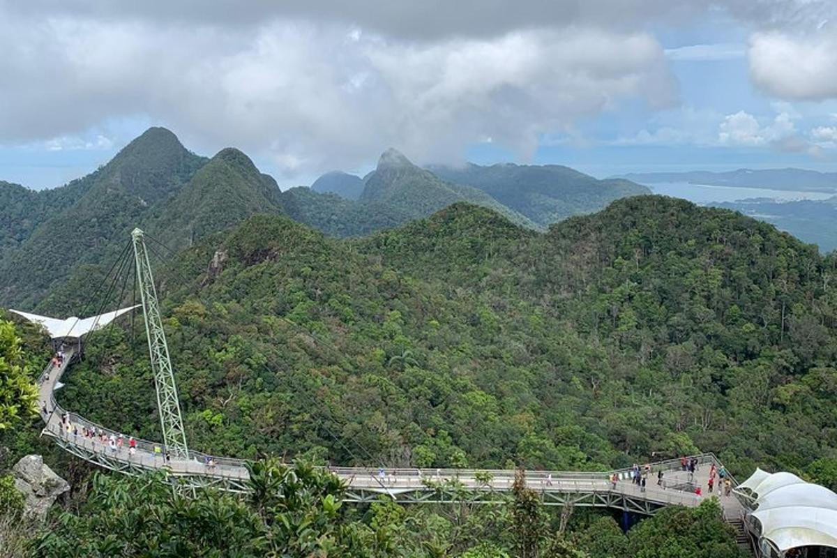 een hangbrug over een berg met mensen erop