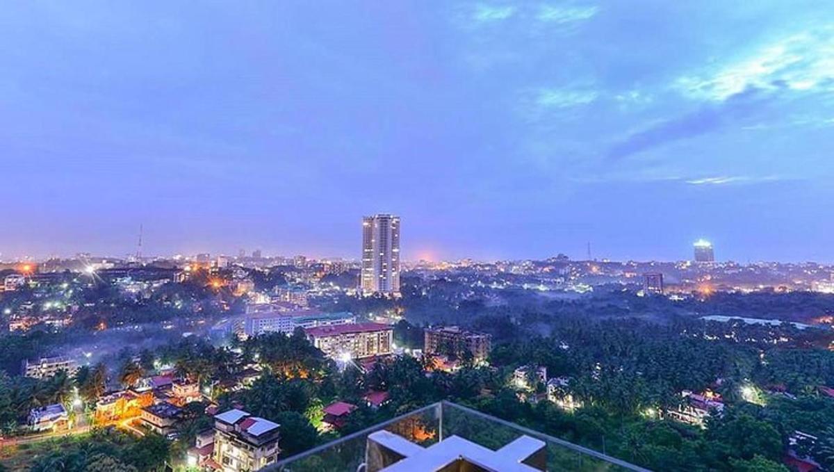 a view of a city at night with lights
