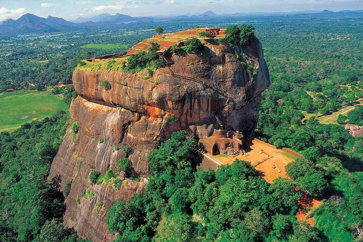 an aerial view of a large rock formation