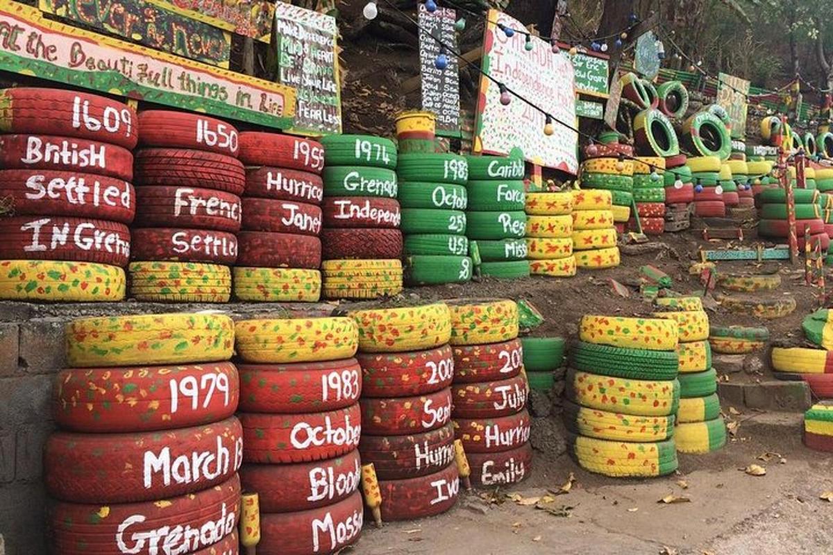 a market with many different colored bowls and baskets