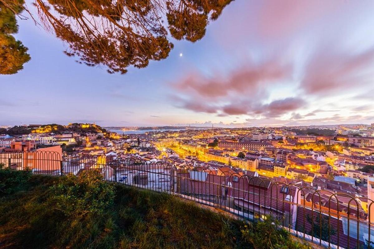 una vista di una città da dietro una recinzione