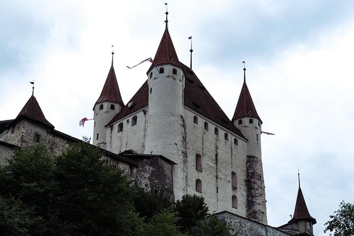 velký hrad s věžemi na vrcholu