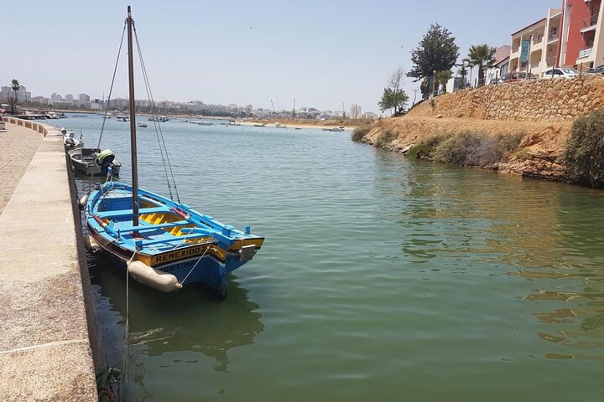 sebuah perahu biru berlabuh di sungai