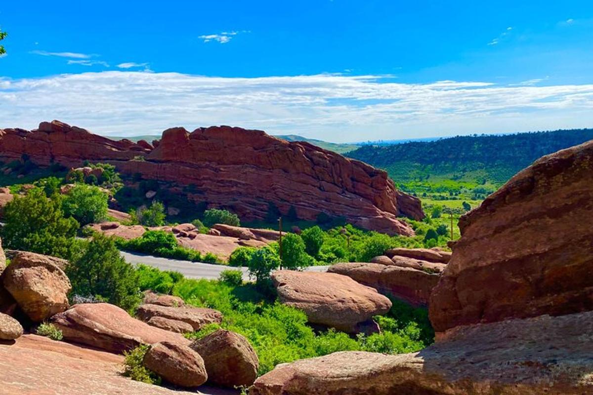 Una vista de un cañón con rocas y árboles.