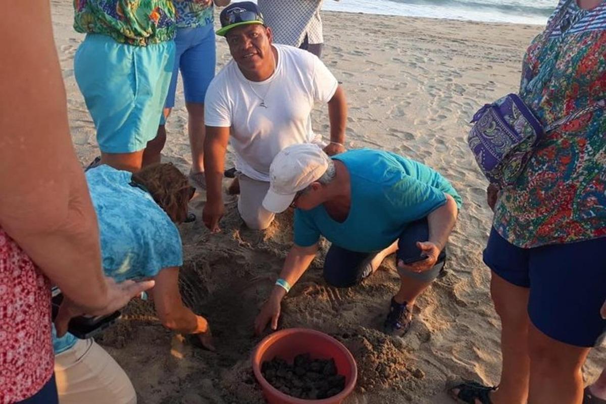 un gruppo di persone che scavano nella sabbia sulla spiaggia