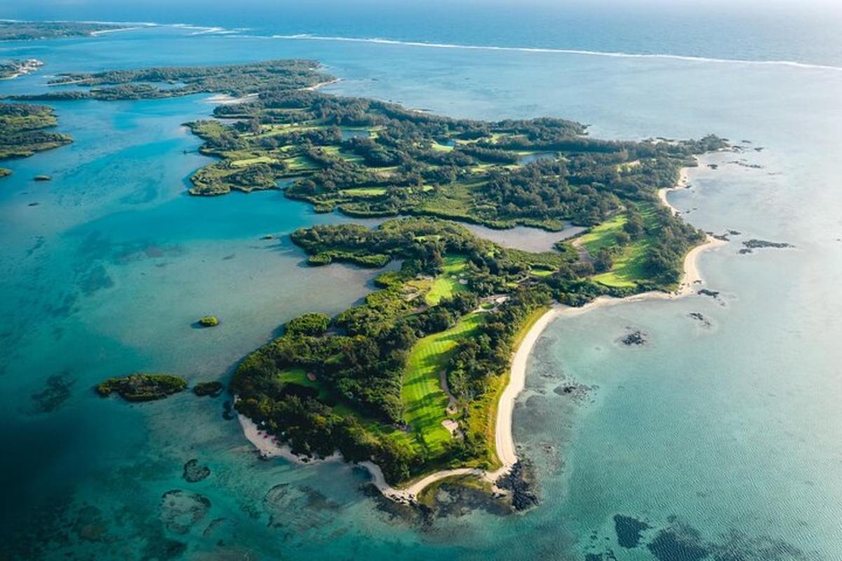 an aerial view of an island in the ocean