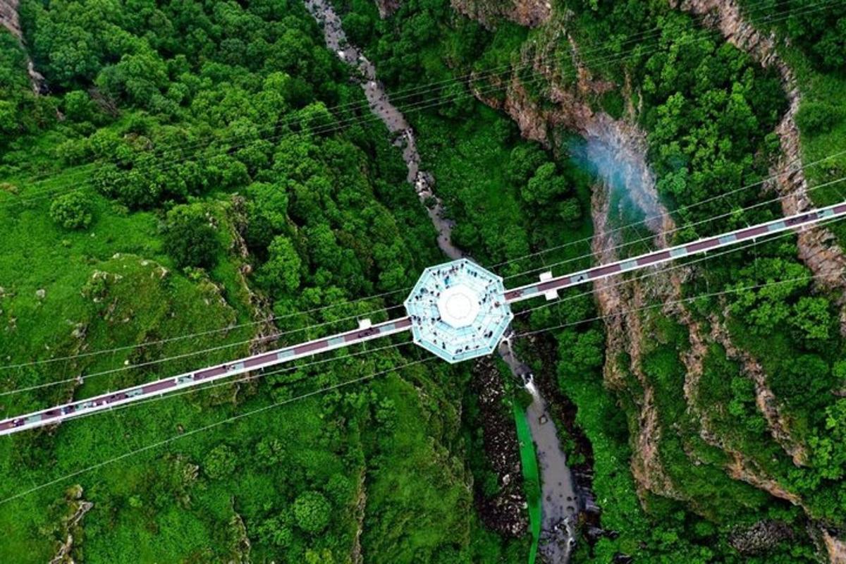 pemandangan dari atas jembatan gantung di atas hutan