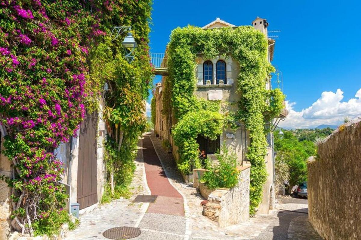un vicolo con fiori sul lato di un edificio