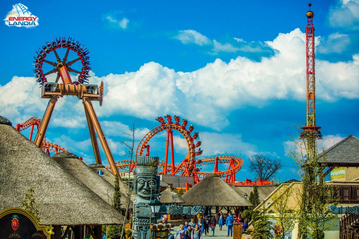 a roller coaster at an amusement park
