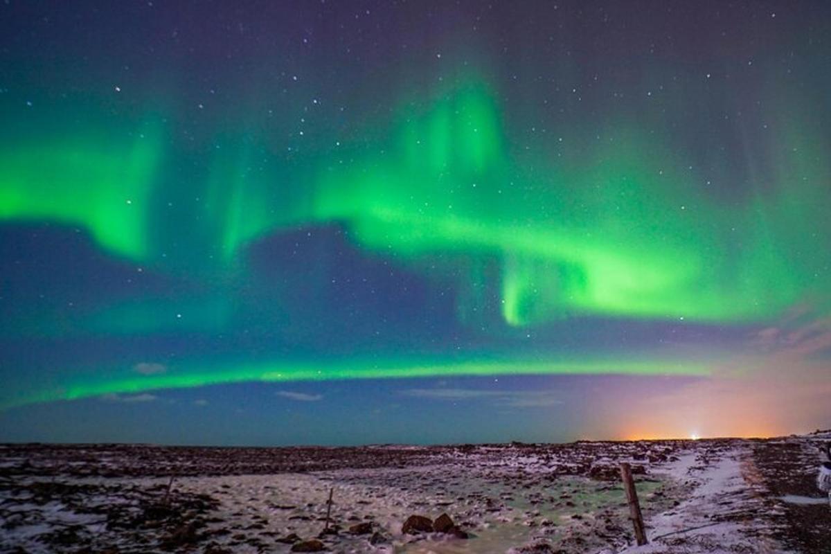 un'aurora nel cielo sopra un campo innevato