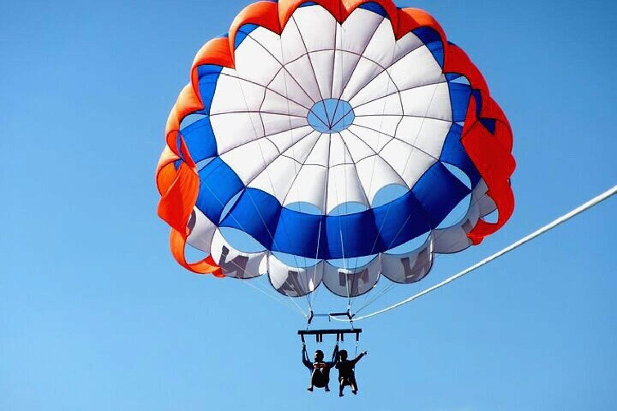 a group of people on a parachute in the sky