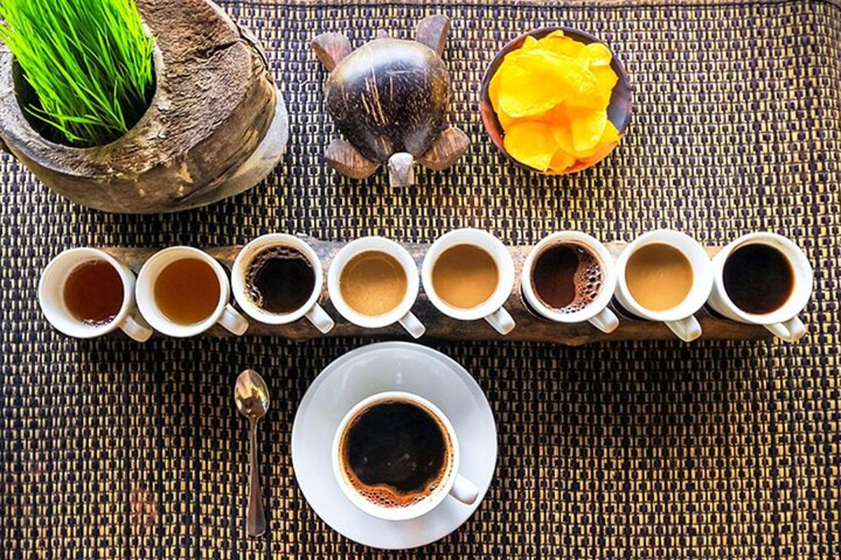 un grup de tasses de cafè sobre una taula