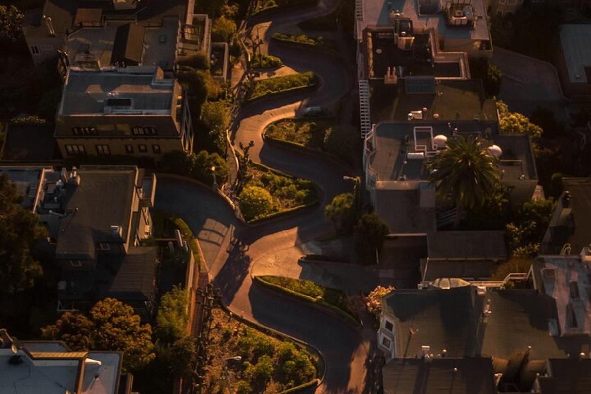 an aerial view of a city with houses and roads