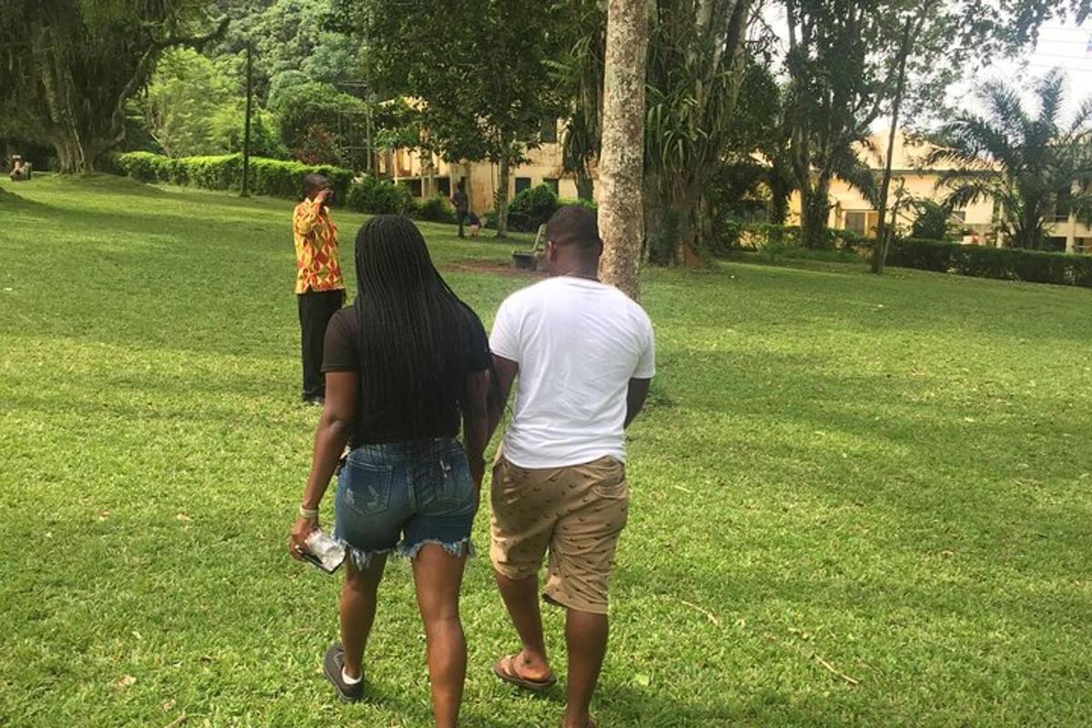 un gruppo di persone che camminano in un parco