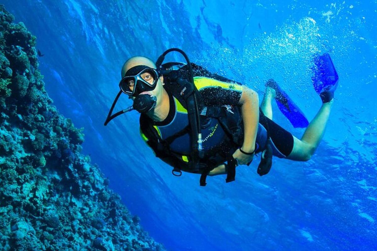 osoba v potápěčském obleku plavající v oceánu