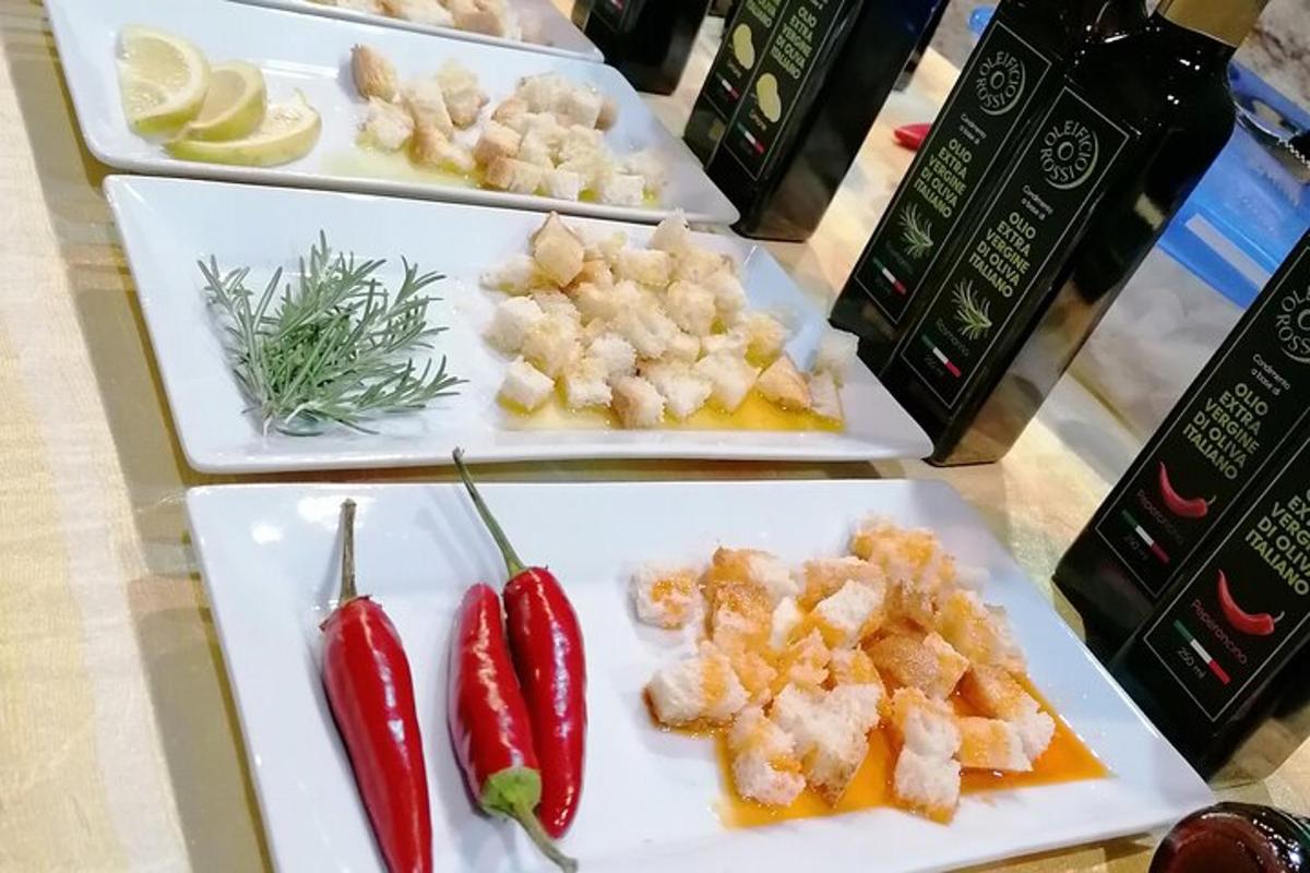 three plates of food with shrimp and peppers on them