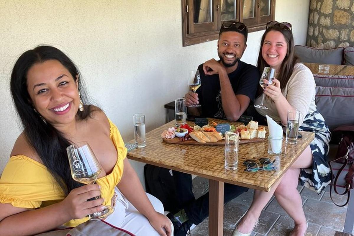 a group of people sitting at a table with wine glasses
