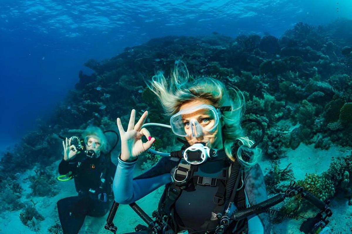 two people are scuba diving in the ocean