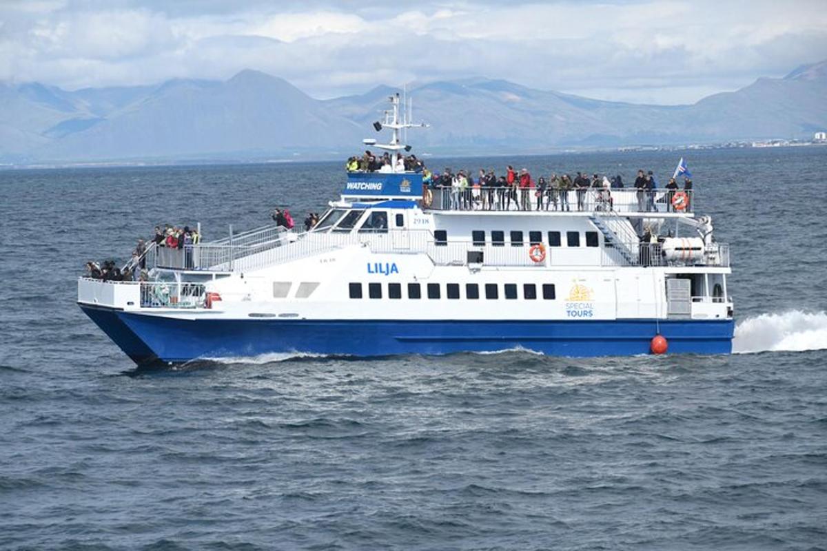 a ferry boat with people on it in the water