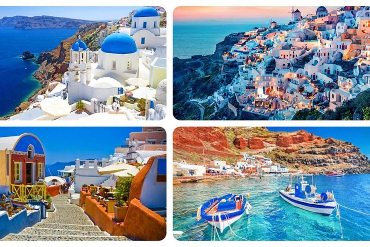 ένα κολάζ τεσσάρων εικόνων ενός νησιού