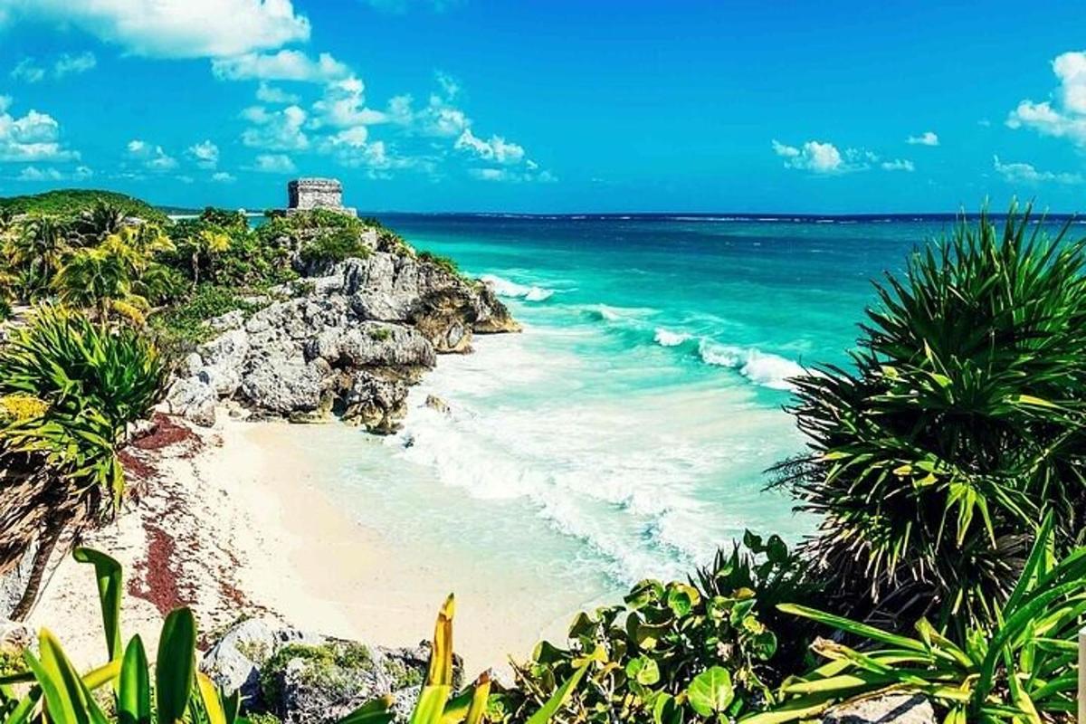 a view of a beach with the ocean
