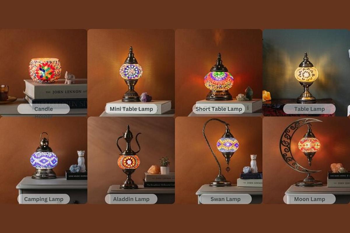 sekelompok jenis lampu berbeda yang dipajang