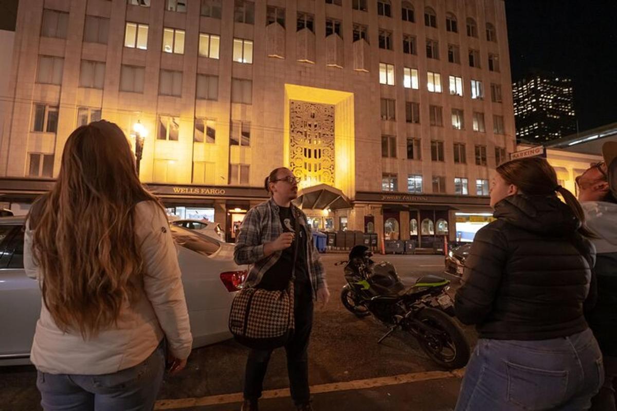 a group of people standing in front of a building