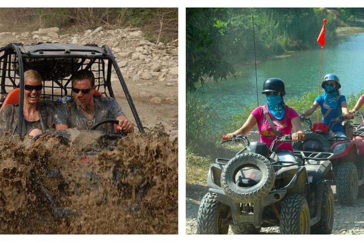 un gruppo di persone che viaggiano su un quad nel fango