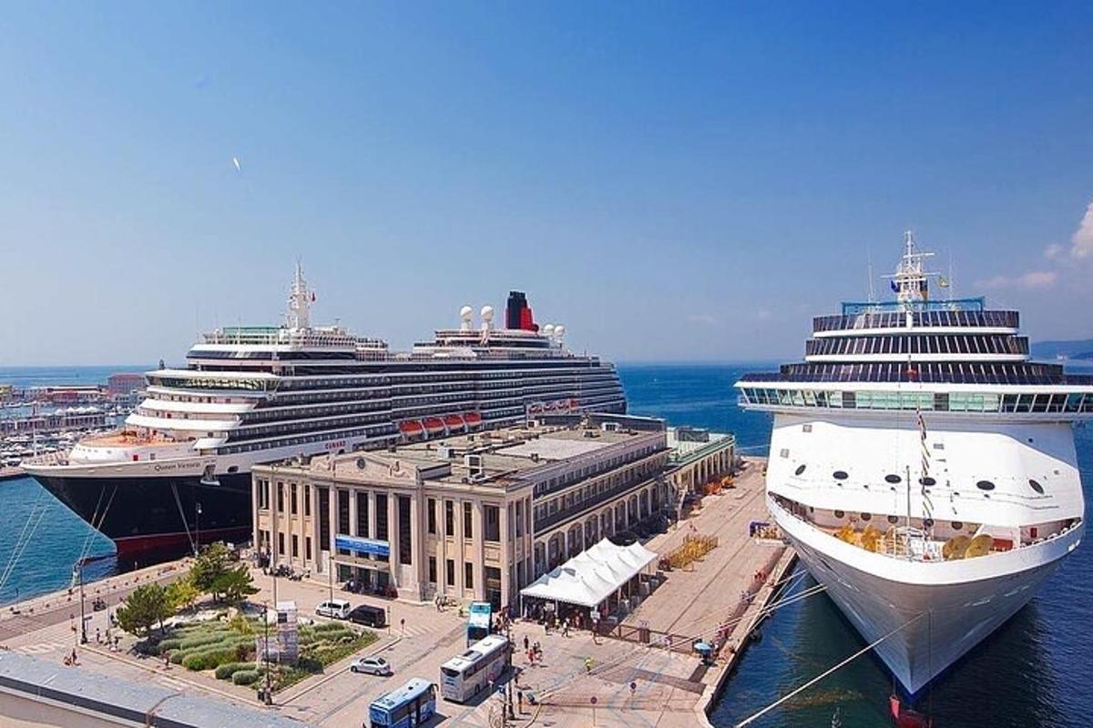 due navi da crociera sono attraccate in un porto