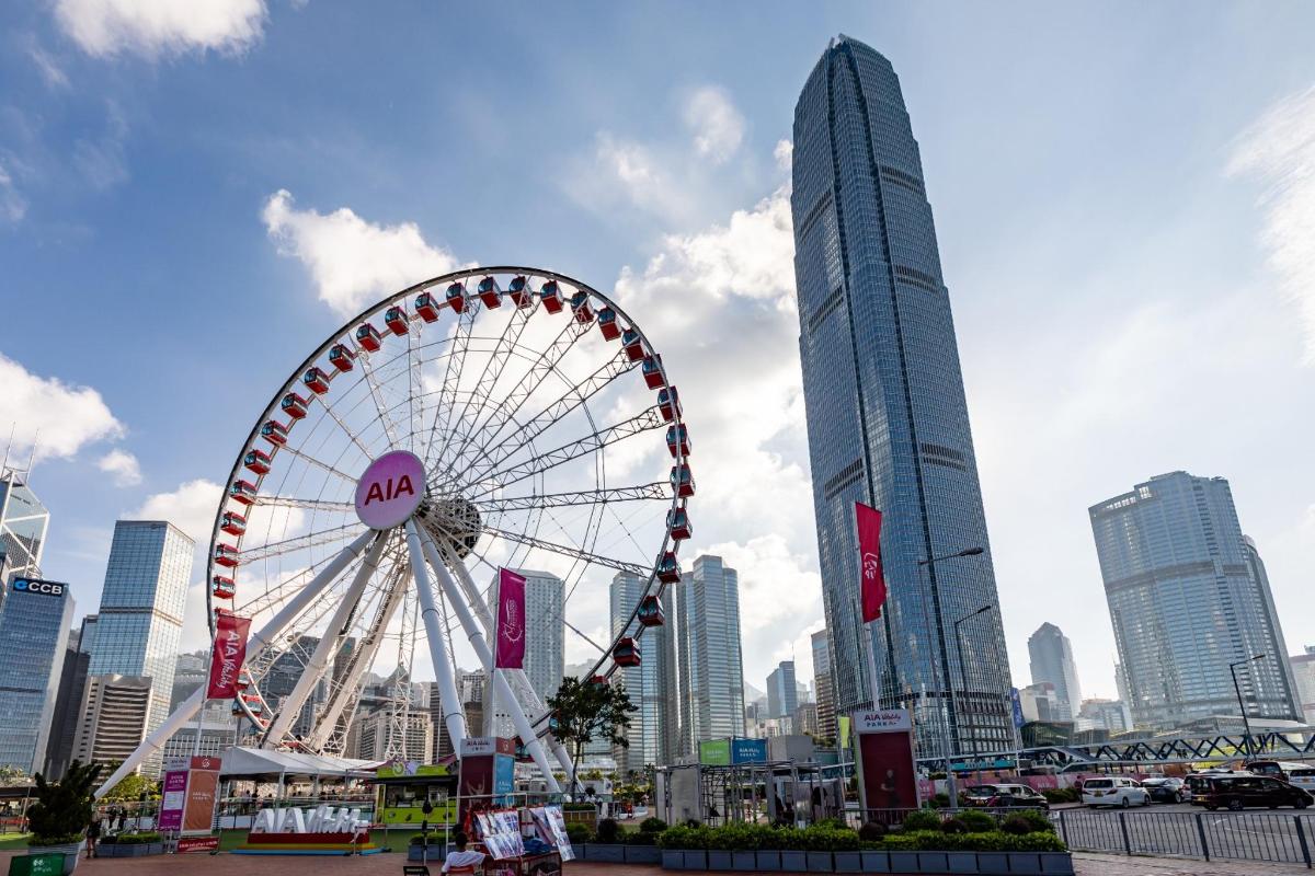 高楼林立的城市中的摩天轮
