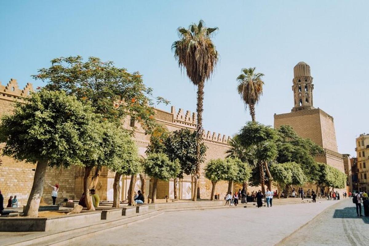 una strada di fronte a un edificio con palme