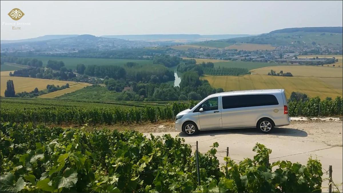 ein silberner Lieferwagen, der in einem Weinfeld geparkt ist