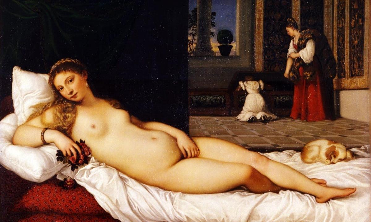 isang painting ng isang hubad na babae na nakahiga sa isang kama