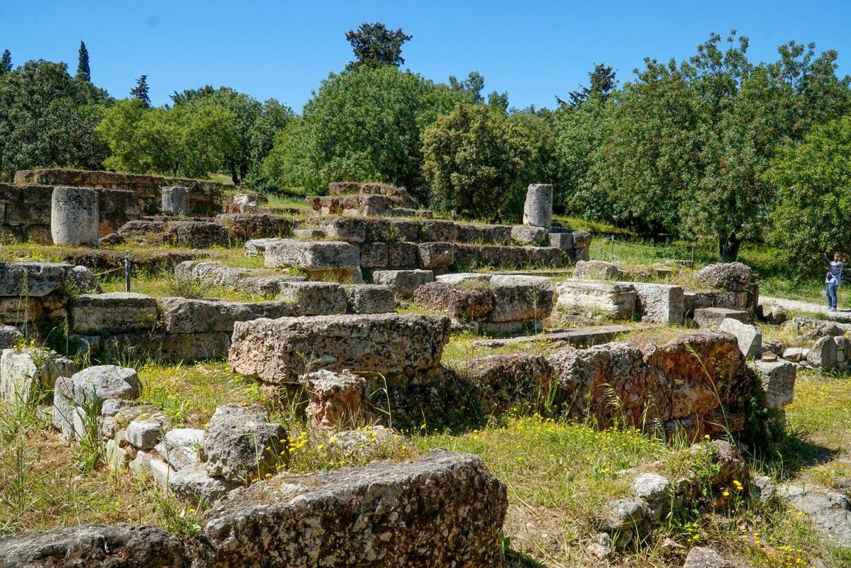 un mucchio di rocce in un campo con alberi