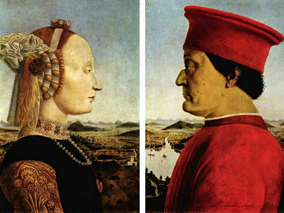 uma pintura de um homem e uma mulher