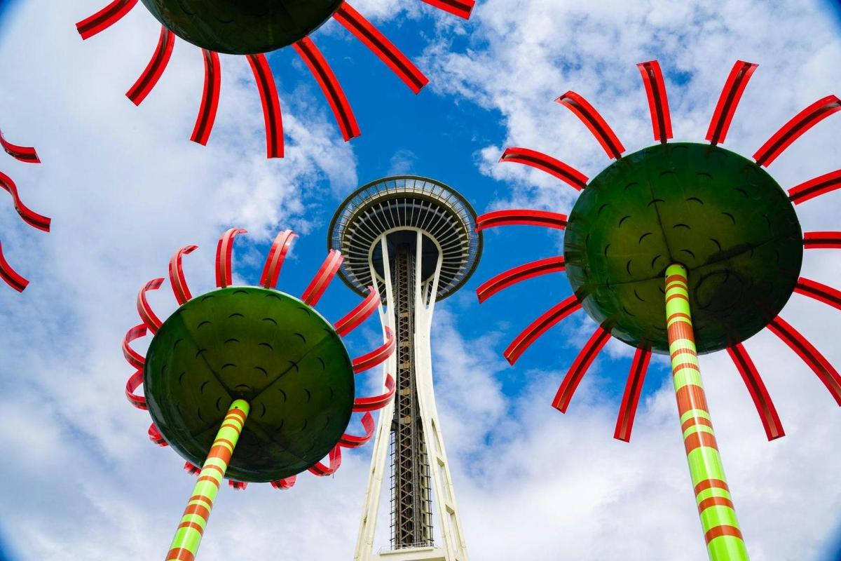 pohled na Space Needle a dvě ruská kola