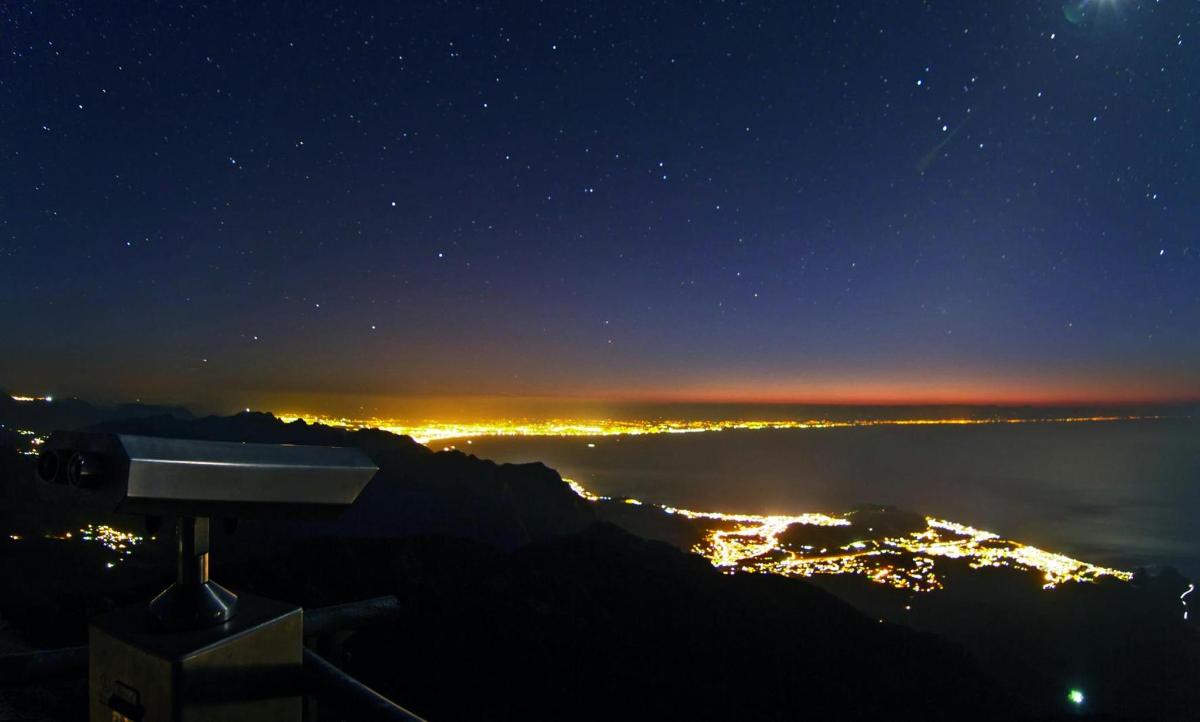 a view of the city lights at night
