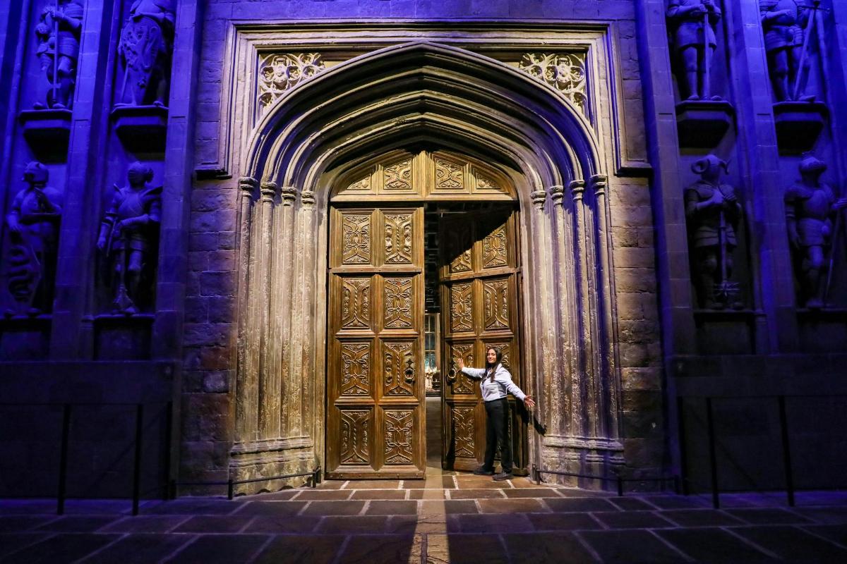 a man standing in front of a large door