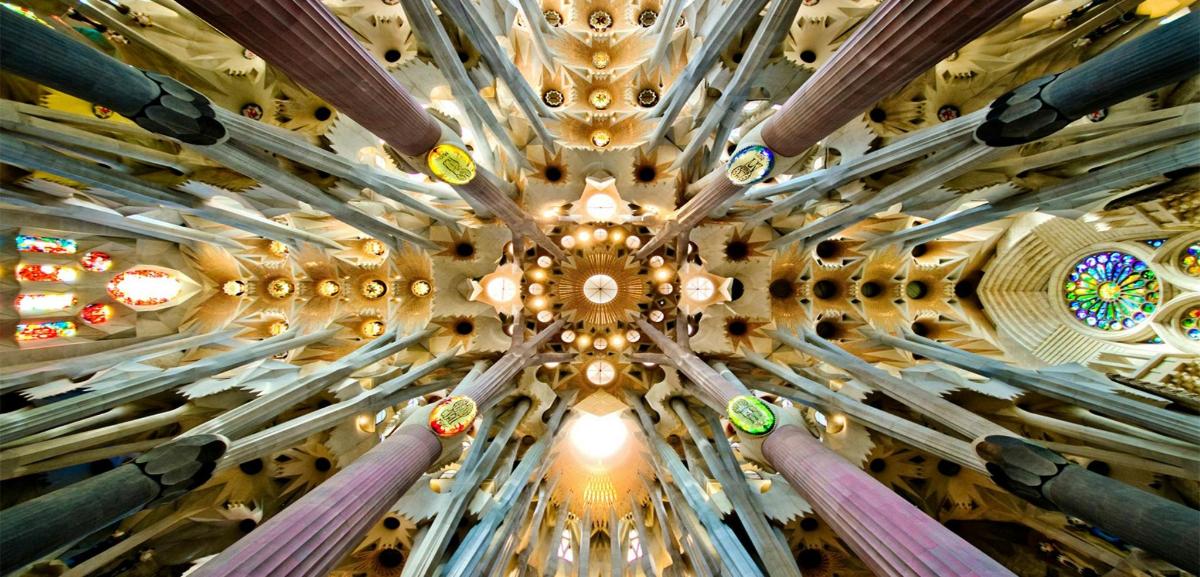 a view of the ceiling of a cathedral