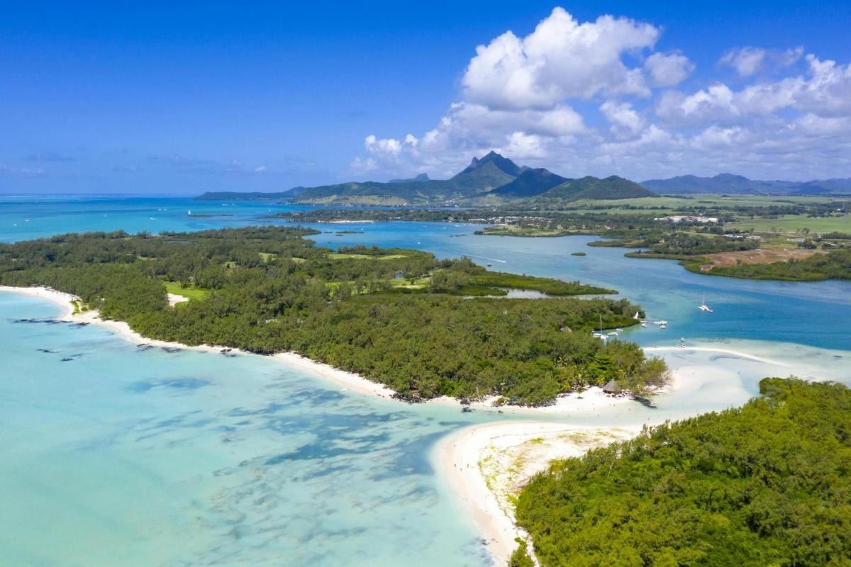 an aerial view of a group of islands in the ocean