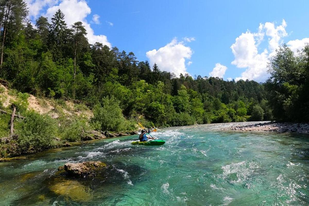 a person riding a raft in a river